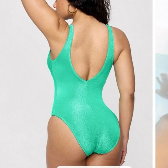 Yitty Fabletics green shimmer Shaping Swim Luxe Twist Plunge One Piece size XL - Picture 2 of 8